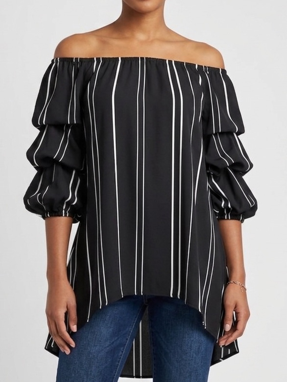 Coco Bianco Black & White Vertical-Stripe Off-Shoulder Top